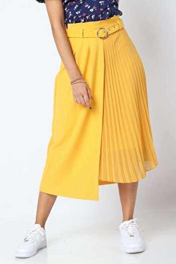 Kitschen Midi Pleated Half-Solid Skirt