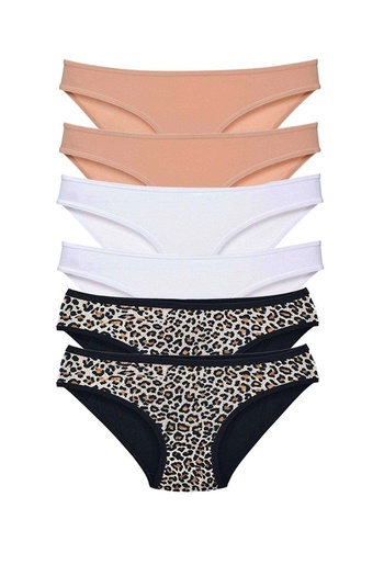 Biçomi 6 Pieces Lycra Women's Slip Panties Leopard Skin White