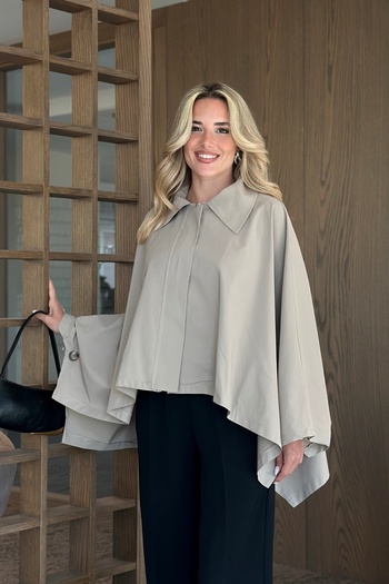 Laluvia Beige Cape Style Trench Coat - 7603