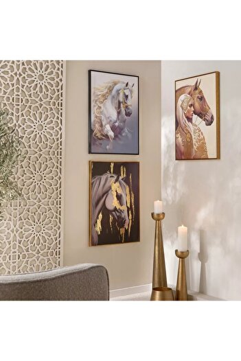 Generic Iqra Samra Framed Canvas Painting of a Galloping Horse with Metallic Paper - 50x70x2.8 cm, Size