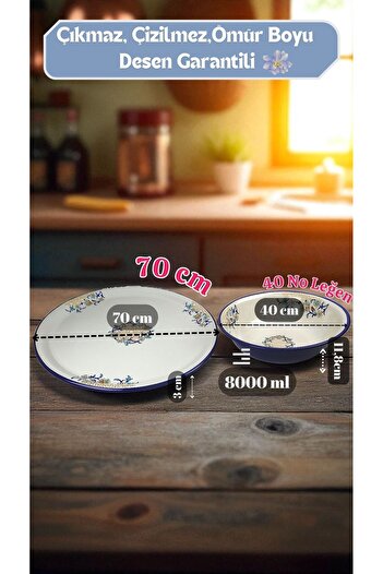 İnci Emaye 70 No. Enamelware and 40 No. Basin Tableware, Food Presentation Tray, Whisk and Mixing Bowl ~68 Cm-40 cm