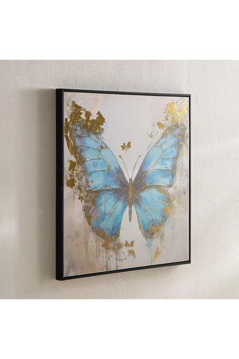 Generic Fossil Butterfly Framed Canvas Painting with Metallic Foil Surface - 60x60x2.5 cm