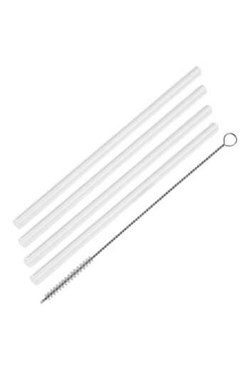 FACKELMANN Glass straws with brush 54845, 4 pcs + 1, 22 cm, Diameter 8 mm, Glass, Transparent