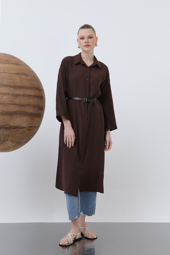 Modamorfo Women's Long Belt Detailed Shirt Dress - 20629Elb