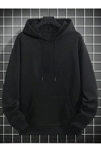 Polo State Men's Relaxed Fit Hooded Kangaroo Pocket Sweatshirt Black
