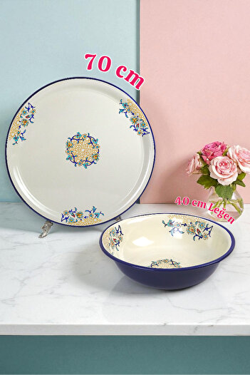 İnci Emaye 70 No. Enamelware and 40 No. Basin Tableware, Food Presentation Tray, Whisk and Mixing Bowl ~68 Cm-40 cm