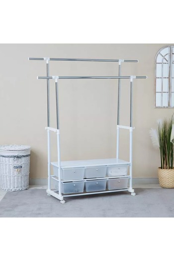 Generic Lapis Extendable Clothes Rack up to 156 cm with 6 Drawers - 104 x 48 x 142 cm