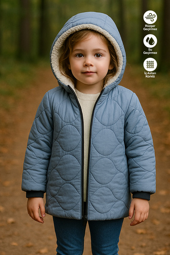 Merdia Girl's Waterproof and Windproof Fur-Lined Hooded Coat with Onion Pattern