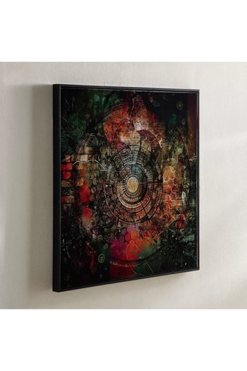 Generic Fossel Mandala Framed Canvas Painting with High Gloss ABS Surface - 60x60x3 cm