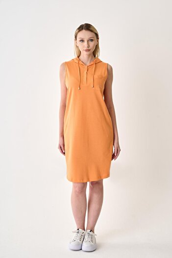 odelon Women's Hooded Orange Pique Dress