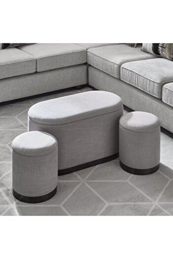 Generic Evelyn 3-Piece Fabric Ottoman Set with Storage