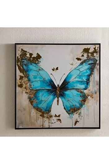 Generic Fossil Butterfly Framed Canvas Painting with Metallic Foil Surface - 60x60x2.5 cm