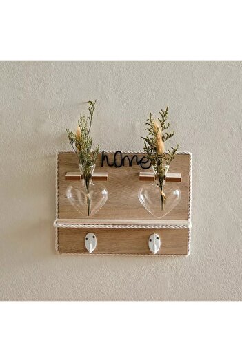 Generic Wooden wall decor from Wadi with two glass vases and dried flowers