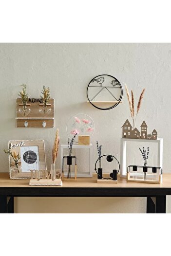 Generic Wooden wall decor from Wadi with two glass vases and dried flowers