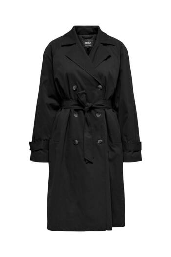 ONLY Women's Belted Black Long Trench Coat - 15355443