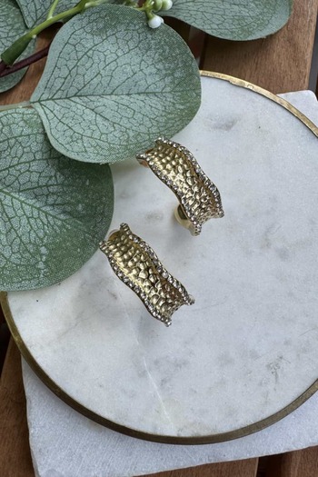 My Joyas Design Steel Forged Plate Edged Stone Earrings