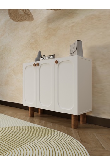 umondesign Boho 4 Raflı 3 Kapaklı Ayakkabılık Çok Amaçlı Dolap Konsol Ayaklı Dekoratif Kapak