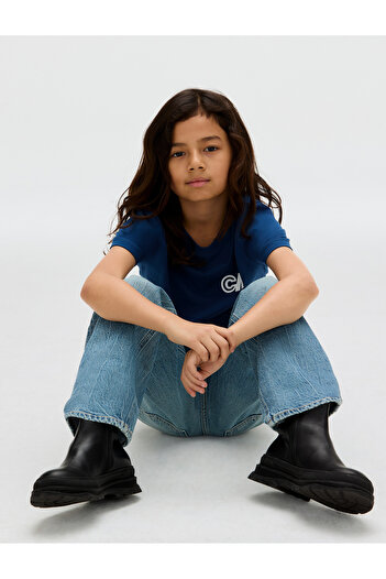 Calvin Klein Boys Blue Jean Seasonal Logo Short Sleeve T-Shirt