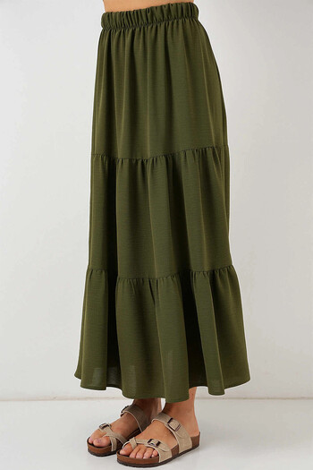 hazelin Women's Khaki Elastic Waist Ayrobin Long Skirt Hzl25S-Bd180481