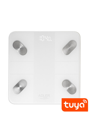 adler Scale AD 8186, SMART Tuya, Up to 180 kg, LED display, 3 x AAA, White
