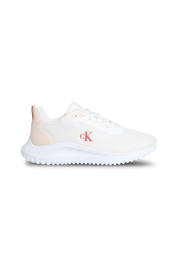 Calvin Klein Women Bright White/Pink/Turtledove Eva Runner Lace-Up Mix Low Top Sneakers