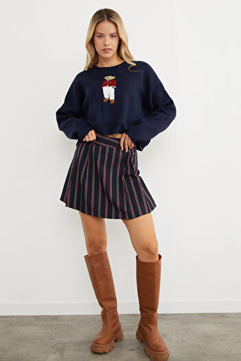 Fulla Moda Teddy Bear Embroidered Oversize Crop Sweater