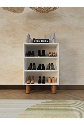 umondesign Boho 4 Raflı 2 Kapaklı Ayakkabılık Çok Amaçlı Dolap Ayaklı Dekoratif Kapak Mutfak Dolabı