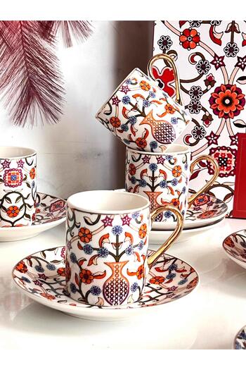 ROSSEV Turkish Coffee Cup Authentic Red 6 Person Set 12 Pieces