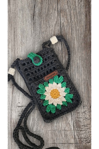 nazegram Knitted Phone Bag, with Strap, Natural, Stylish Design