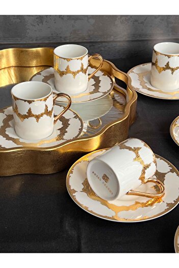 ROSSEV Turkish Coffee Cup 24K Ravival 6 Person Set 12 Pieces