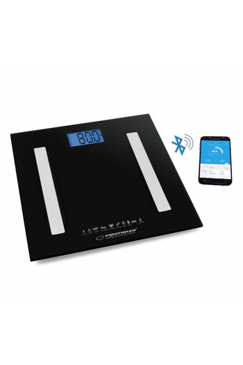 ESPERANZA Multifunctional scale 8in1 EBS016K, 180 kg, Body analyzer, Bluetooth, Glass, LCD, Black