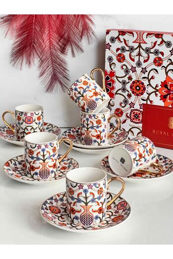 ROSSEV Turkish Coffee Cup Authentic Red 6 Person Set 12 Pieces