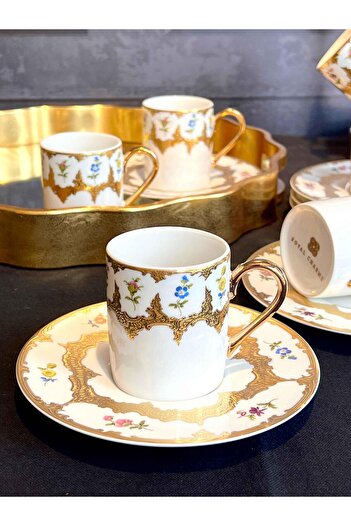 ROSSEV Turkish Coffee Cup 24K Heritage 6 Person Set 12 Pieces