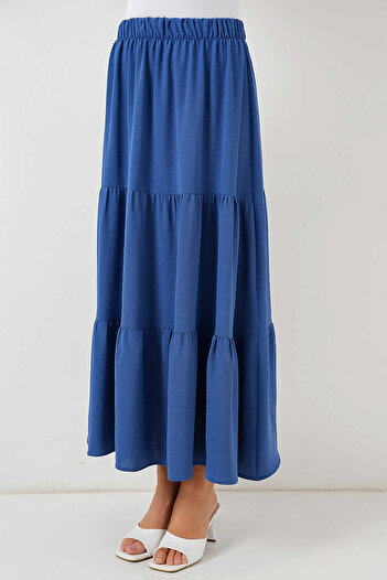 hazelin Women's Indigo Blue Elastic Waist Ayrobin Long Skirt Hzl25S-Bd180481