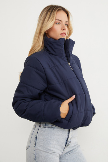 Fulla Moda Short Puffer Jacket with Elastic Waist