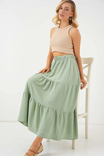 hazelin Women's Çağla Green Elastic Waist Ayrobin Long Skirt Hzl25S-Bd180481