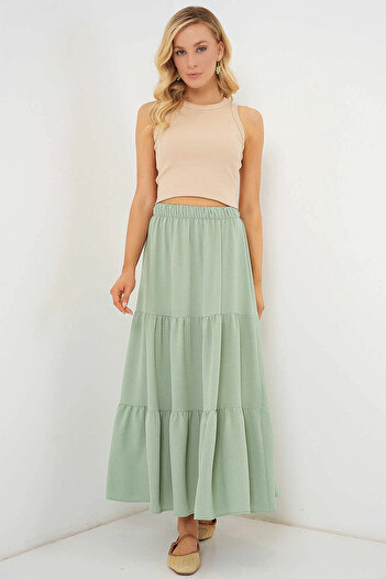 hazelin Women's Çağla Green Elastic Waist Ayrobin Long Skirt Hzl25S-Bd180481