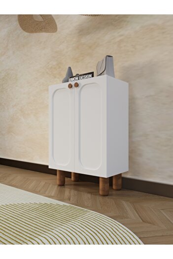 umondesign Boho 4 Raflı 2 Kapaklı Ayakkabılık Çok Amaçlı Dolap Ayaklı Dekoratif Kapak Mutfak Dolabı