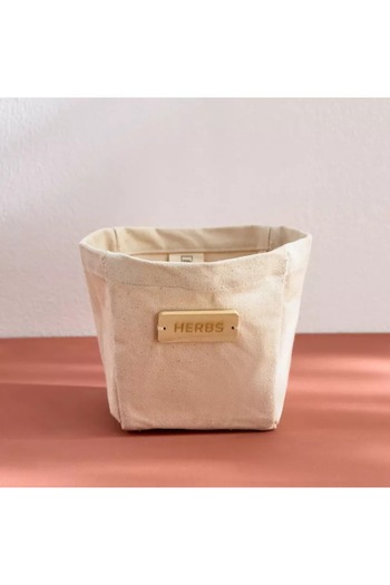 Generic Bella Fabric Planter with Wooden Label - 14 x 14 x 15 cm