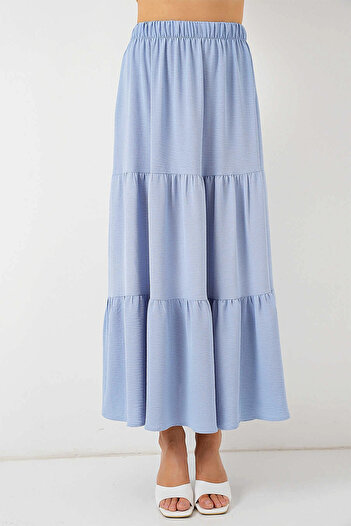 hazelin Women's Ice Blue Elastic Waist Ayrobin Long Skirt Hzl25S-Bd180481