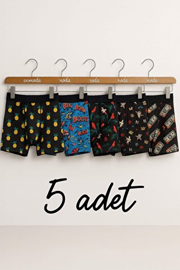 enmodaiçgiyim 5-Pack Mixed Pattern Premium High Quality Lycra Men's Boxers – Digital Printing