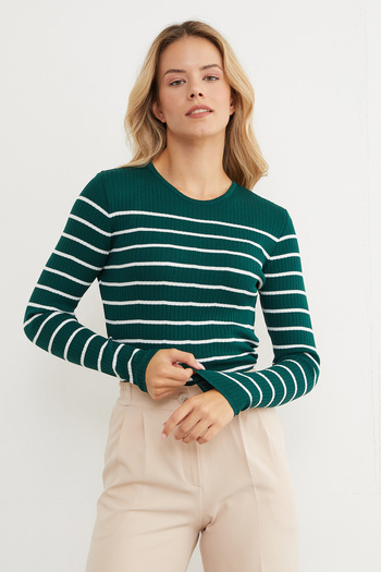 Fulla Moda Ribbed Striped Knit Sweater