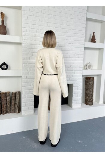 ZF BUTİK Contrast Detailed Knitwear Two-Piece Set