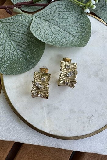 My Joyas Design Tiny Stones on Steel Serrated Ring Earrings