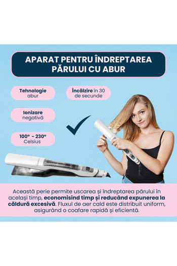 KindKare Steam hair straightener, anti-frizz, negative ions, 30s heating, temp100-230°C, safety