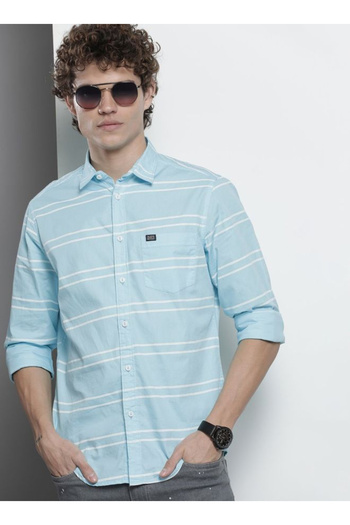 The Indian Garage Co By Styli Men Blue Slim Fit Striped Casual Shirt