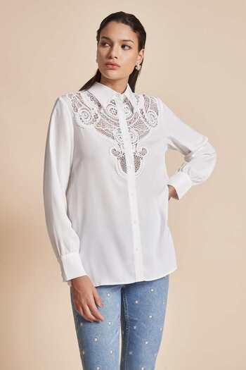 Yola Solid Lace Detail Long-Sleeve Top
