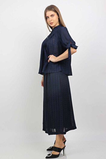 Nichii Sheer Button-Front Tie-Shoulder Top