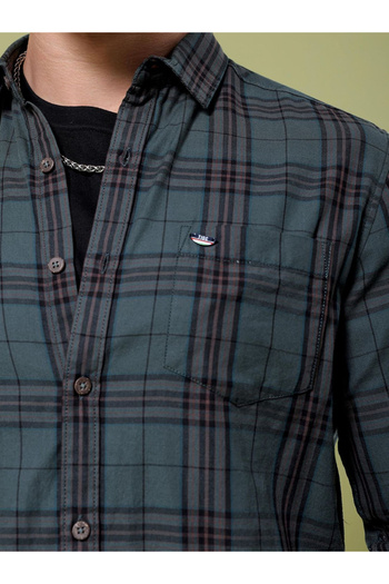 The Indian Garage Co By Styli Men Dark Green Slim Fit Checked Casual Shirt