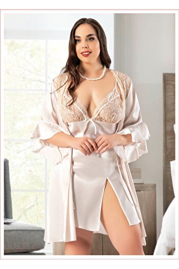 DynamicLeggings Satin Large Size Lace Dressing Gown Set 6000